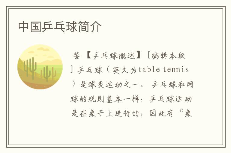 中国乒乓球简介