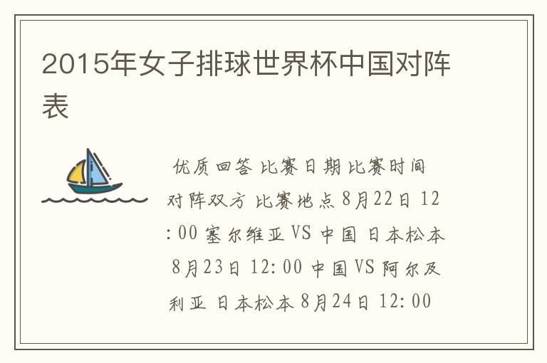 2015年女子排球世界杯中国对阵表