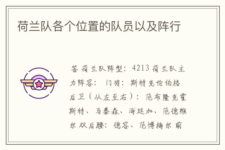 荷兰队各个位置的队员以及阵行