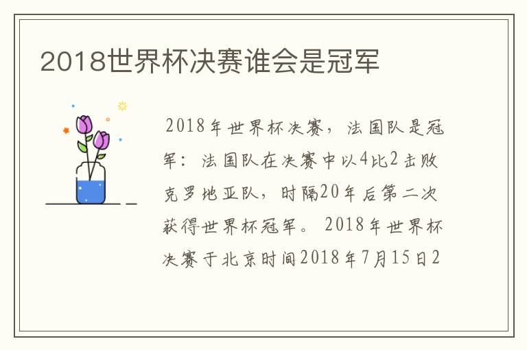 2018世界杯决赛谁会是冠军