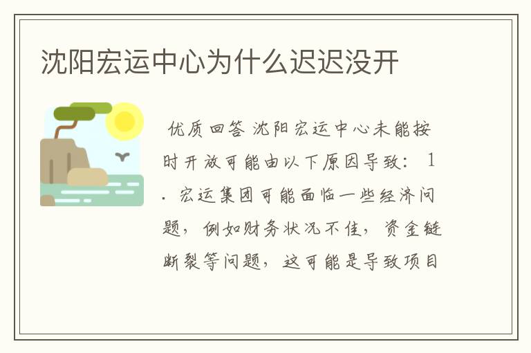 沈阳宏运中心为什么迟迟没开