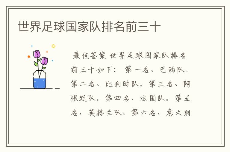 世界足球国家队排名前三十