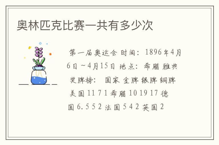 奥林匹克比赛一共有多少次