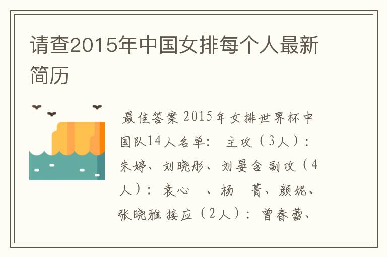 请查2015年中国女排每个人最新简历