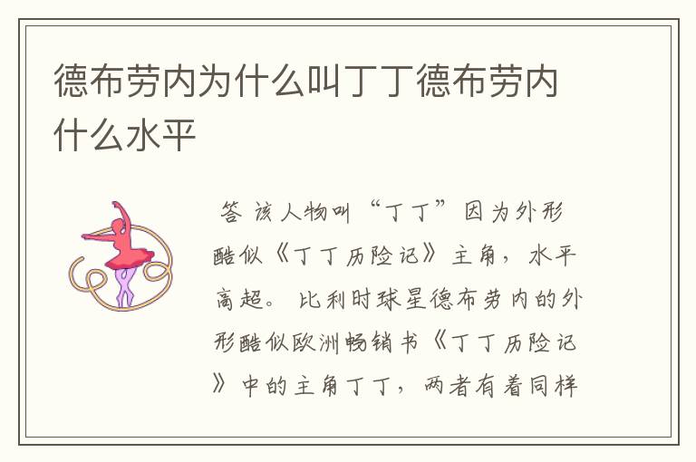 德布劳内为什么叫丁丁德布劳内什么水平
