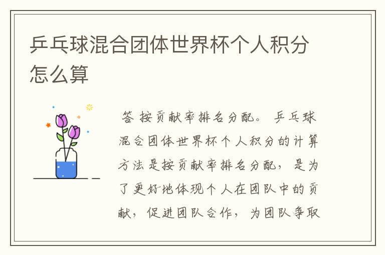 乒乓球混合团体世界杯个人积分怎么算