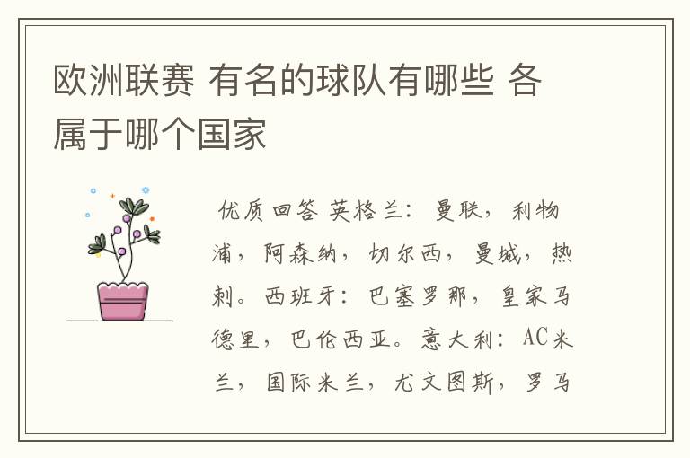 欧洲联赛 有名的球队有哪些 各属于哪个国家