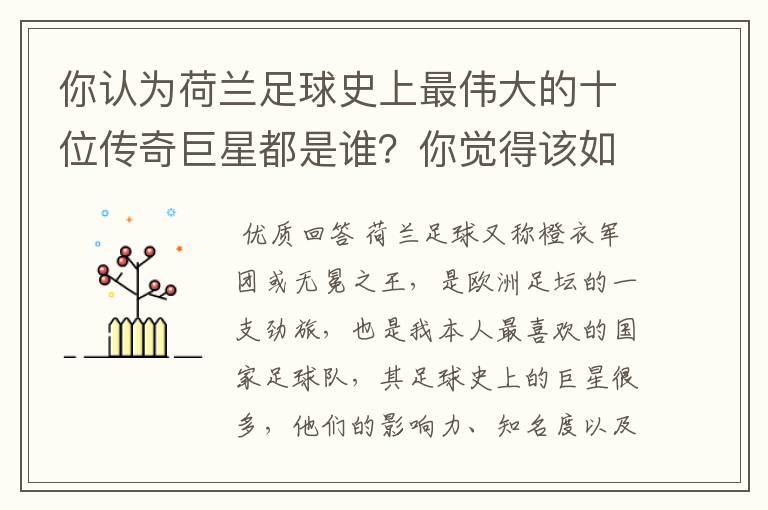 你认为荷兰足球史上最伟大的十位传奇巨星都是谁?你觉得该如何排序?