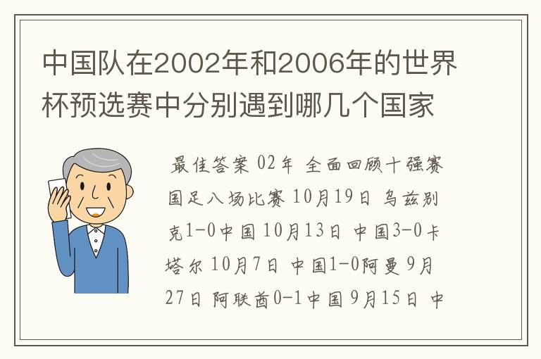 中国队在2002年和2006年的世界杯预选赛中分别遇到哪几个国家,比分、积分分别为多少?小组排第几名?