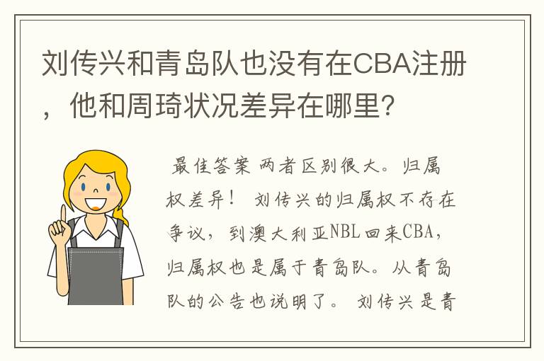 刘传兴和青岛队也没有在CBA注册,他和周琦状况差异在哪里?