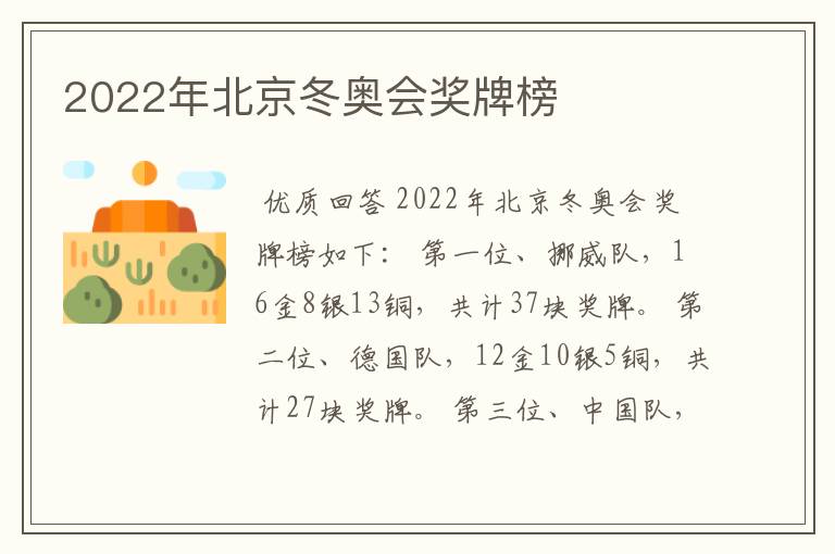 2022年北京冬奥会奖牌榜