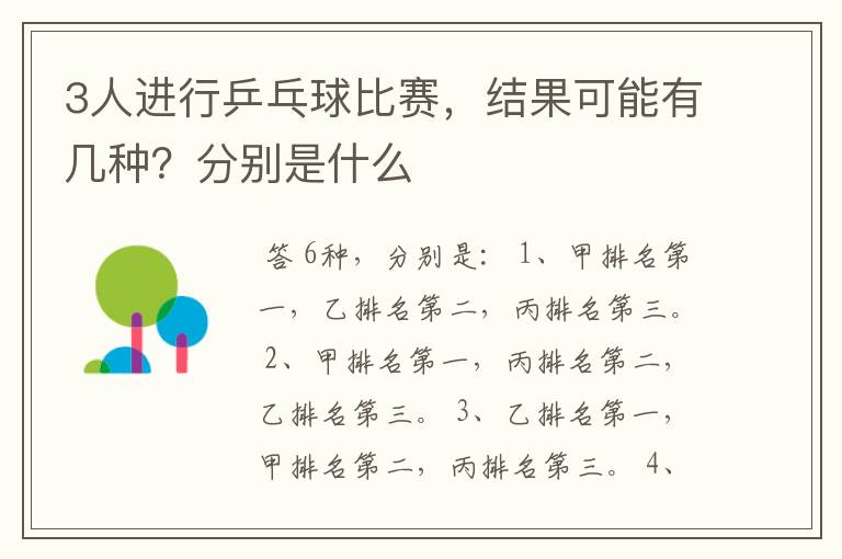 3人进行乒乓球比赛,结果可能有几种?分别是什么