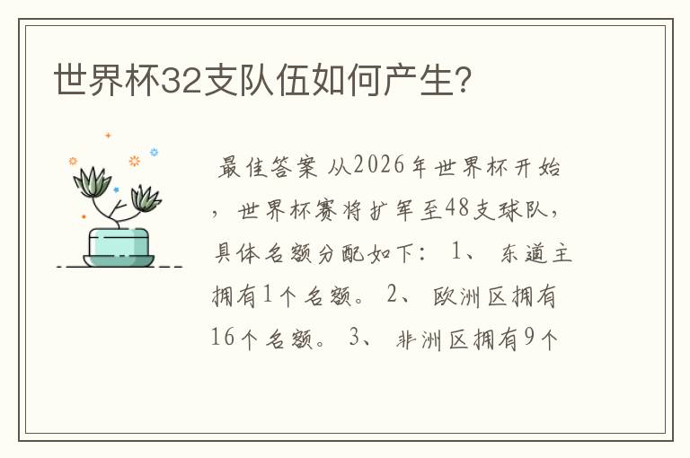 世界杯32支队伍如何产生?