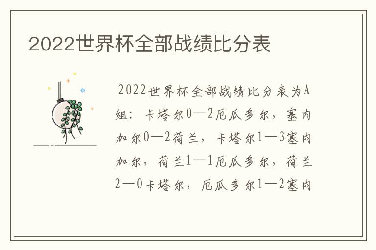 2022世界杯全部战绩比分表
