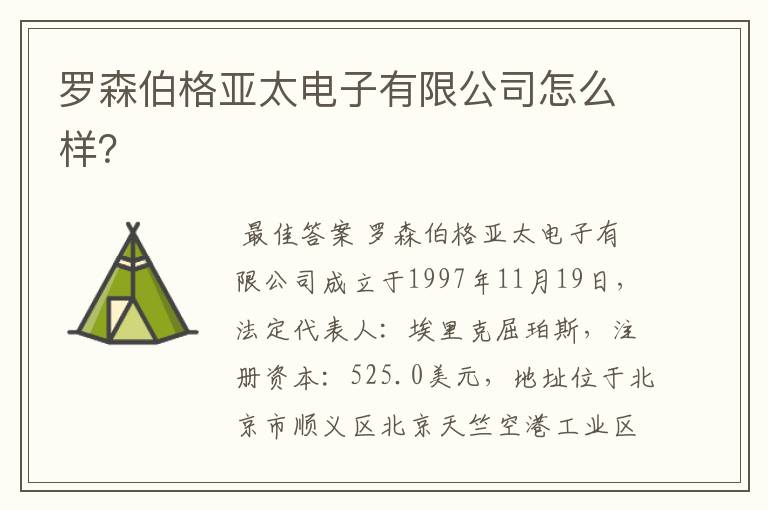 罗森伯格亚太电子有限公司怎么样?