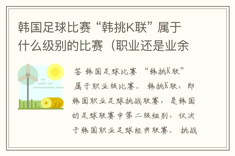 韩国足球比赛 “韩挑K联” 属于什么级别的比赛(职业还是业余)?