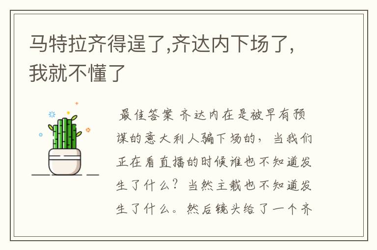 马特拉齐得逞了,齐达内下场了,我就不懂了