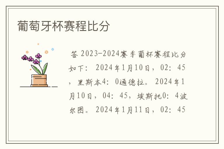 葡萄牙杯赛程比分