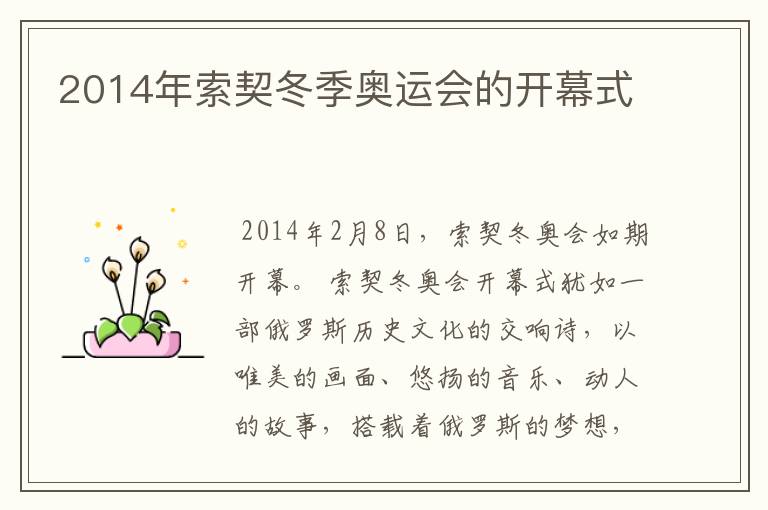 2014年索契冬季奥运会的开幕式