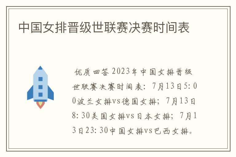 中国女排晋级世联赛决赛时间表