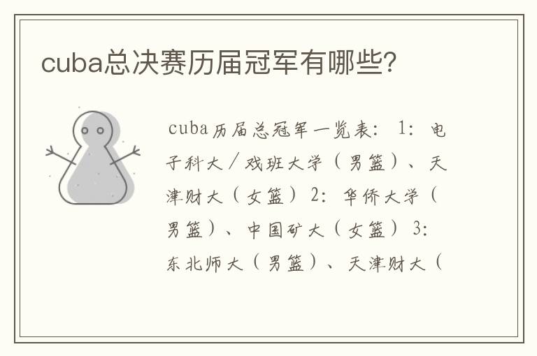 cuba总决赛历届冠军有哪些?
