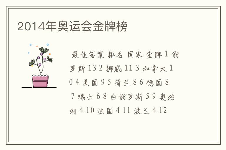 2014年奥运会金牌榜