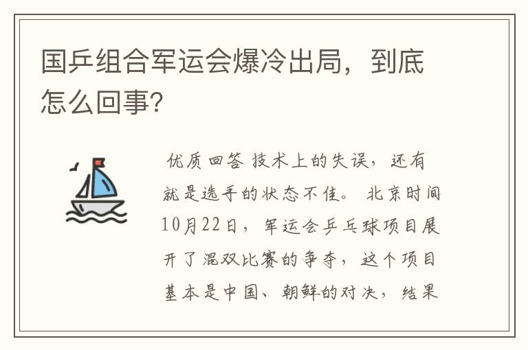 国乒组合军运会爆冷出局,到底怎么回事?