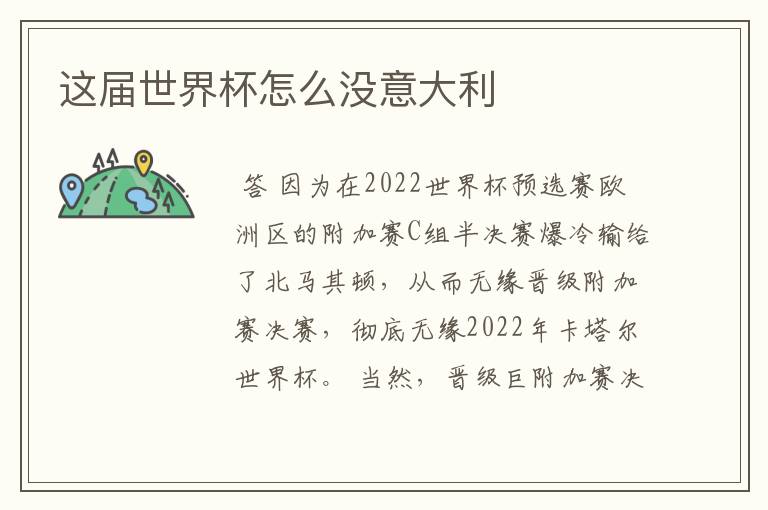 这届世界杯怎么没意大利