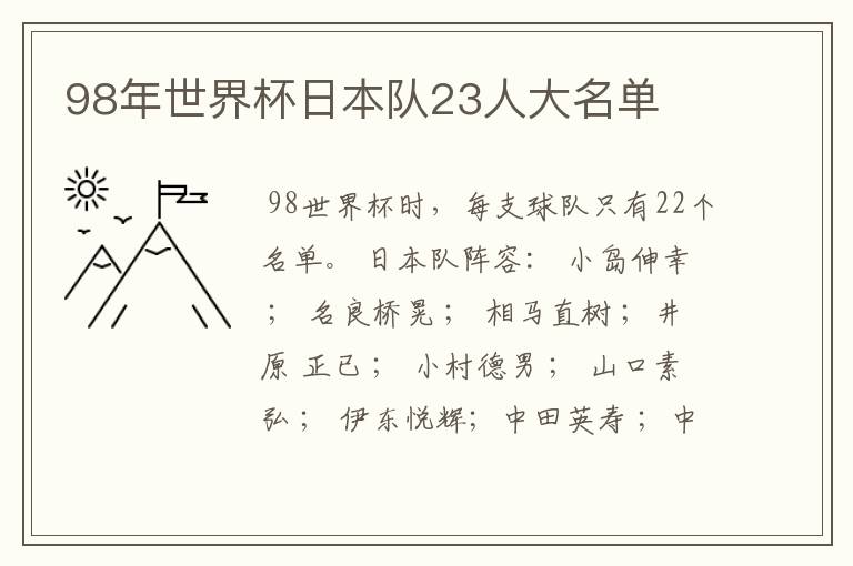 98年世界杯日本队23人大名单