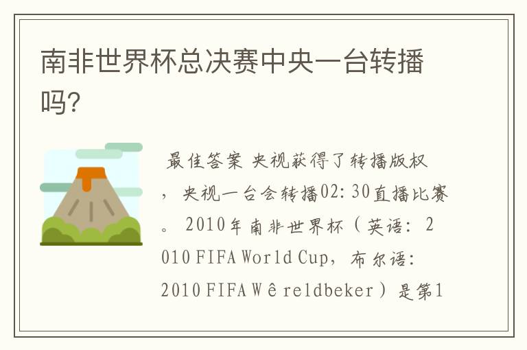 南非世界杯总决赛中央一台转播吗？