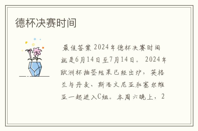 德杯决赛时间