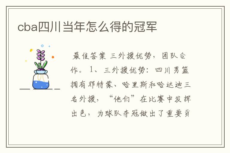 cba四川当年怎么得的冠军