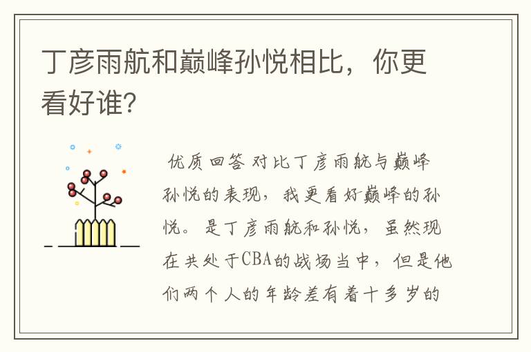丁彦雨航和巅峰孙悦相比,你更看好谁?