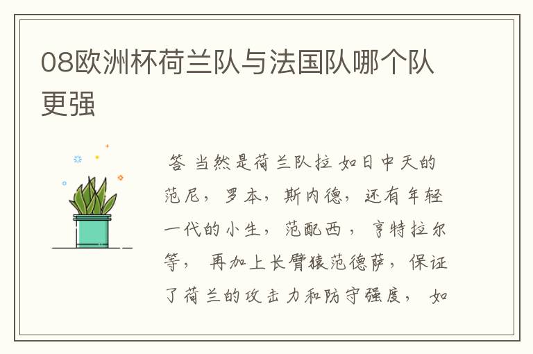 08欧洲杯荷兰队与法国队哪个队更强
