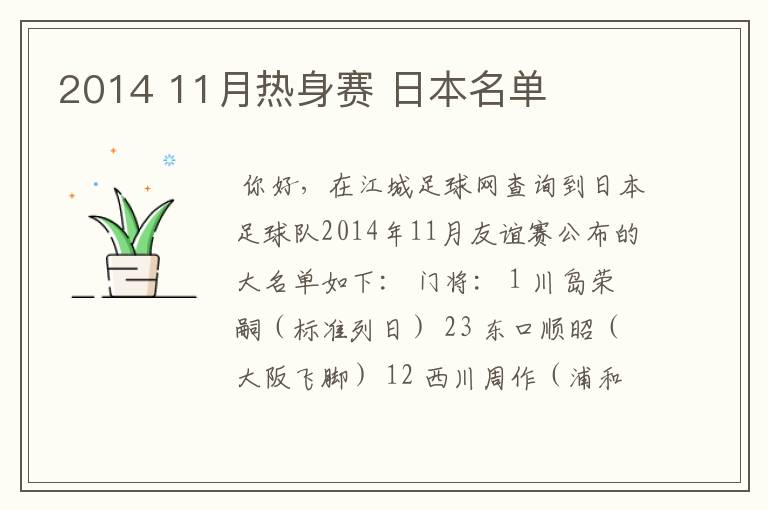 2014 11月热身赛 日本名单