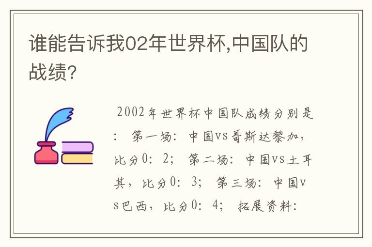 谁能告诉我02年世界杯,中国队的战绩?