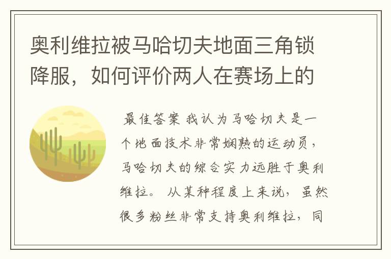 奥利维拉被马哈切夫地面三角锁降服,如何评价两人在赛场上的表现?