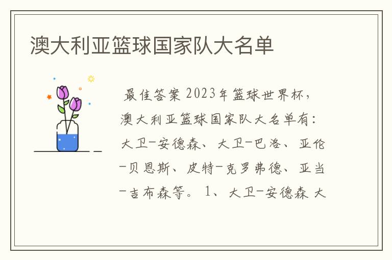 澳大利亚篮球国家队大名单