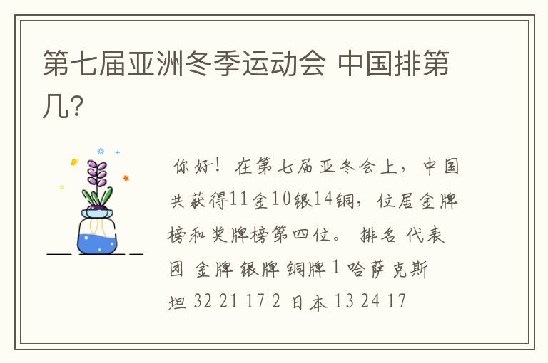 第七届亚洲冬季运动会 中国排第几?
