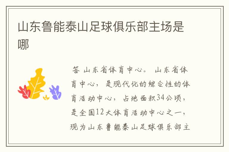 山东鲁能泰山足球俱乐部主场是哪