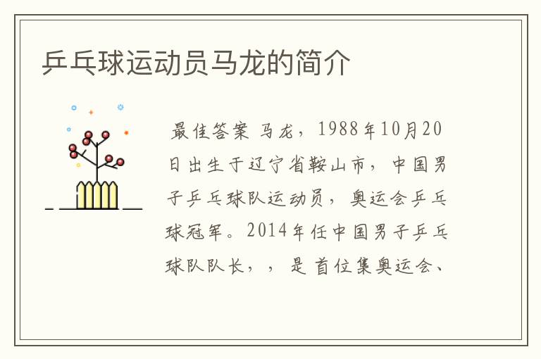 乒乓球运动员马龙的简介
