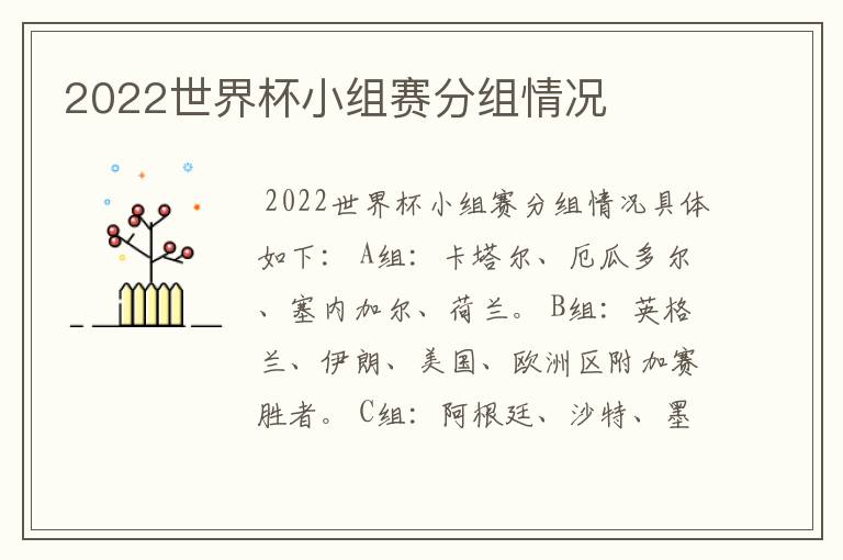 2022世界杯小组赛分组情况