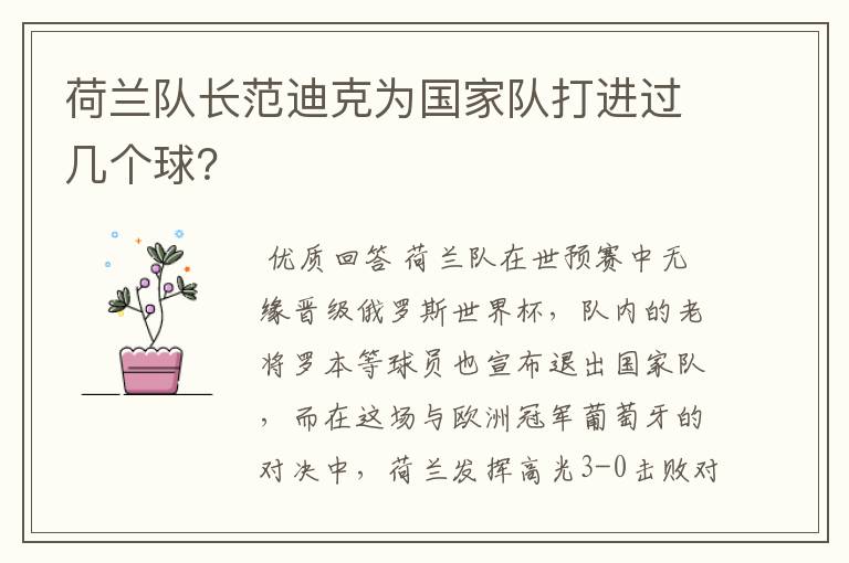 荷兰队长范迪克为国家队打进过几个球?