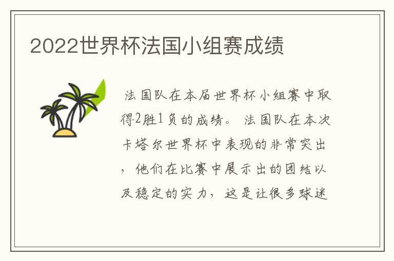 2022世界杯法国小组赛成绩