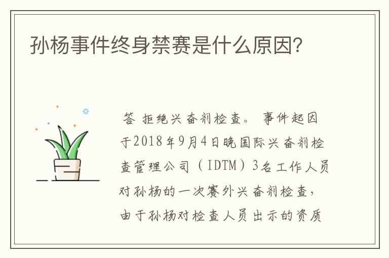 孙杨事件终身禁赛是什么原因?