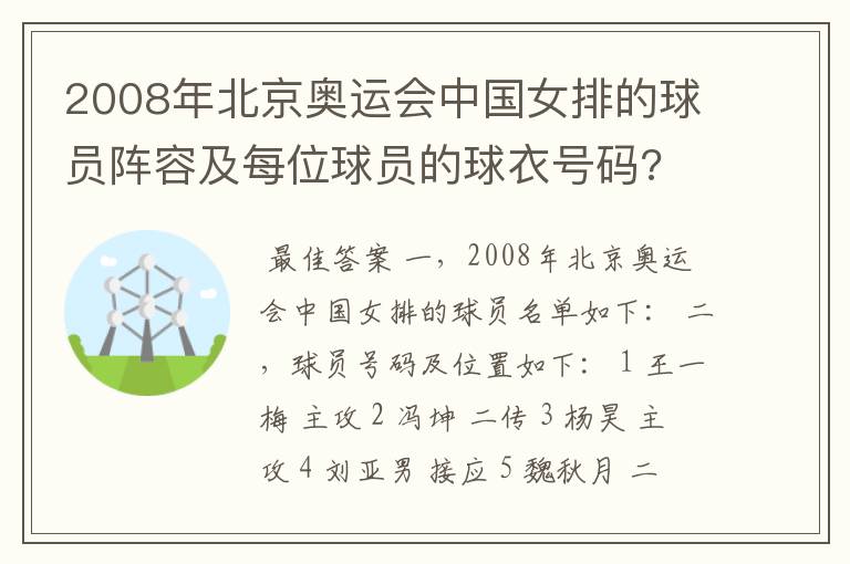 2008年北京奥运会中国女排的球员阵容及每位球员的球衣号码?