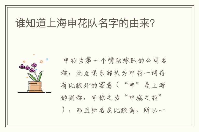谁知道上海申花队名字的由来?