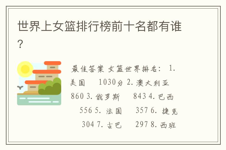世界上女篮排行榜前十名都有谁?