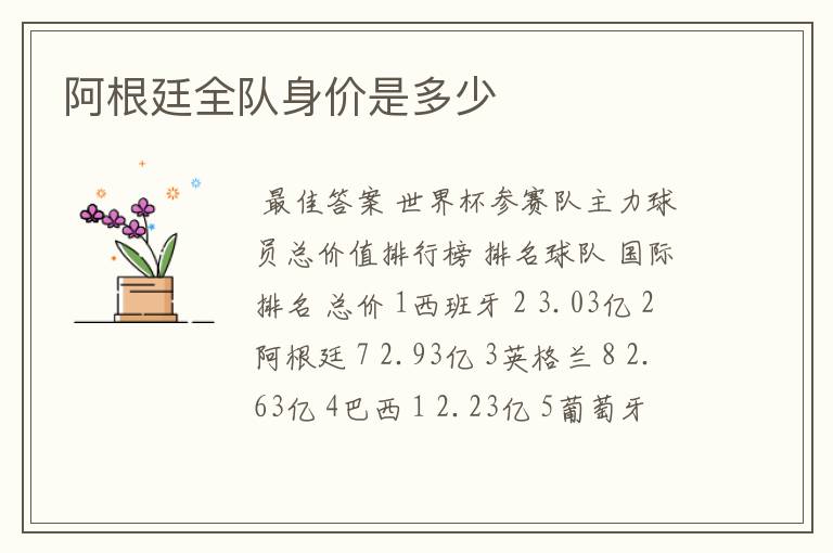 阿根廷全队身价是多少