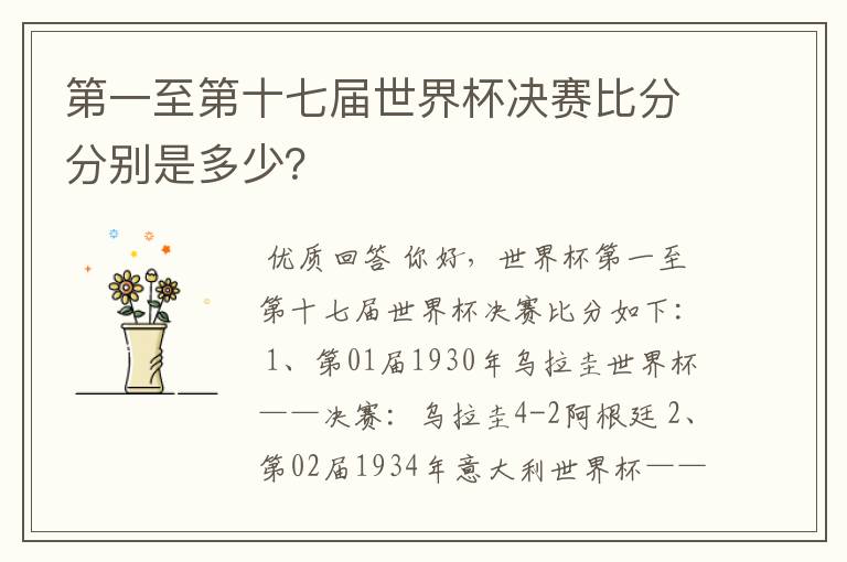 第一至第十七届世界杯决赛比分分别是多少?